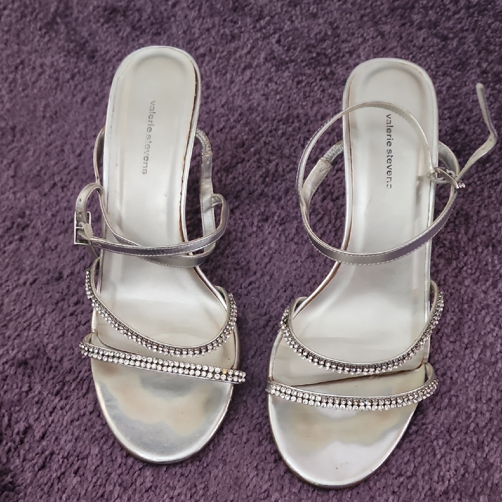 Valerie Stevens Silver Rhinestone Sandals